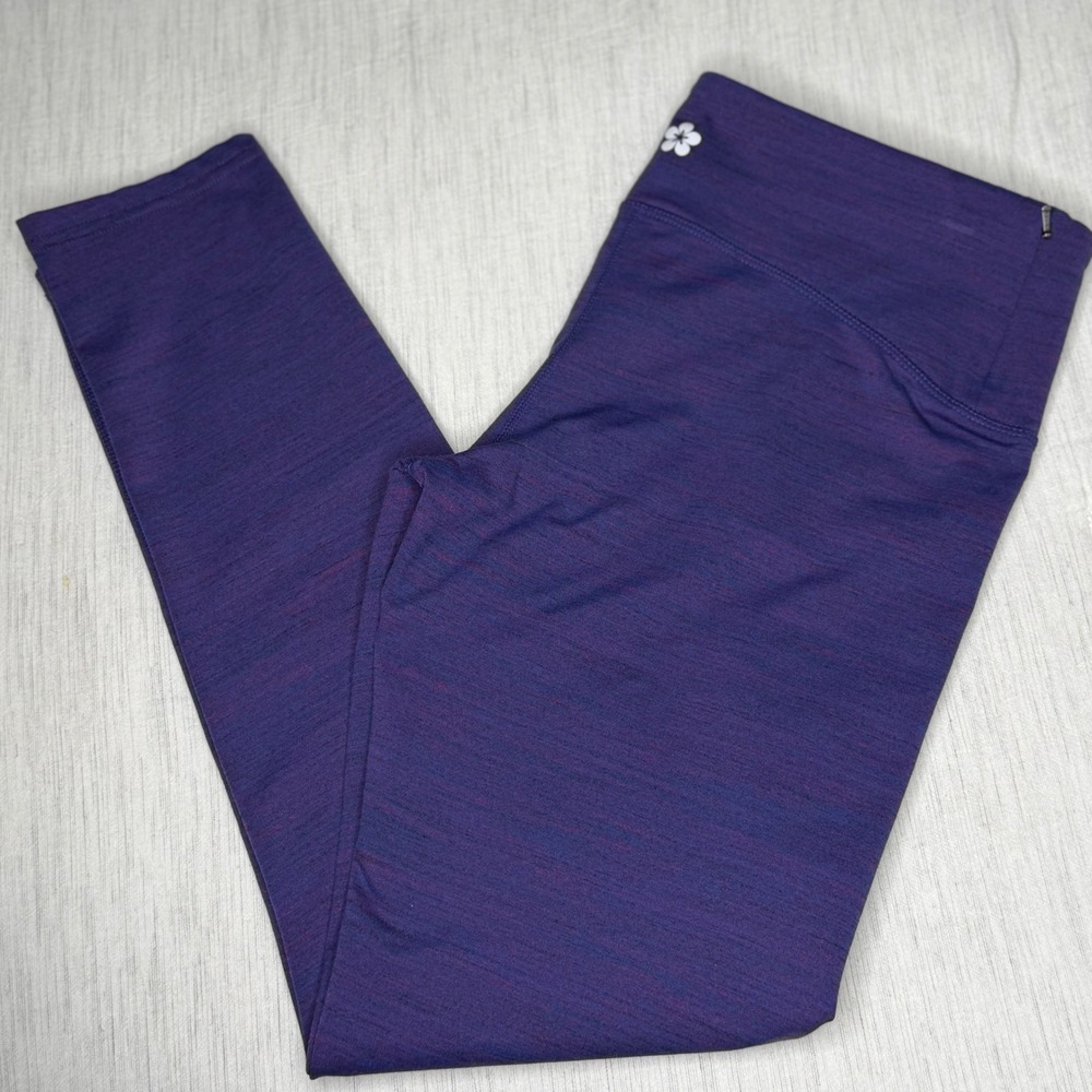 Tuff Athletics Womens L Purple Space Dye Leggings Athletic Yoga Pants Zip Pocket